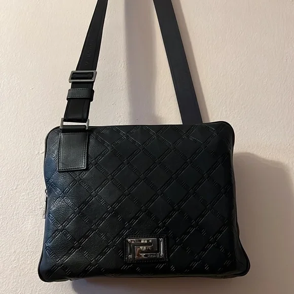 Versace unisex embossed logo monogram leather messenger briefcase crossbody bag - Picture 4 of 10